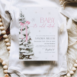 Pink Bow Winter Wonderland Girl Baby Shower Invitation