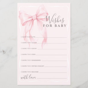 Pink Bow Wishes Advice Game for Girl Baby Shower