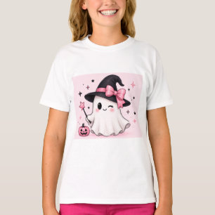Pink Bow Witch Ghost Coquette Halloween T-Shirt