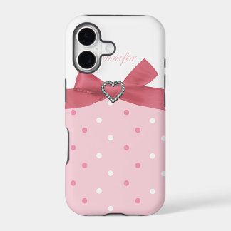 Pink Bow with Jewel Print Polka Dot iPhone Case