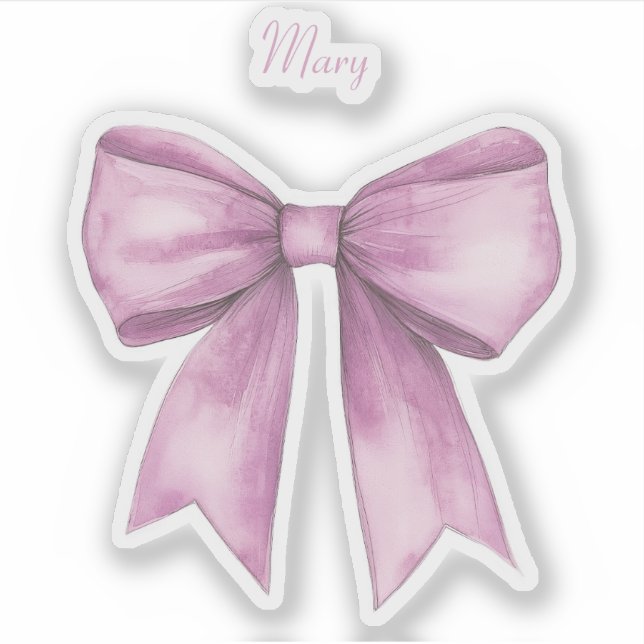 Pink Bow with Name Vinyl Sticker (Front)