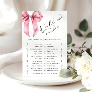 Pink Bow Would she rather bridal shower game