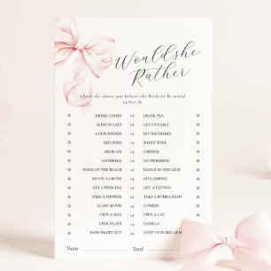 Pink Bow Would She Rather Bridal Shower Game