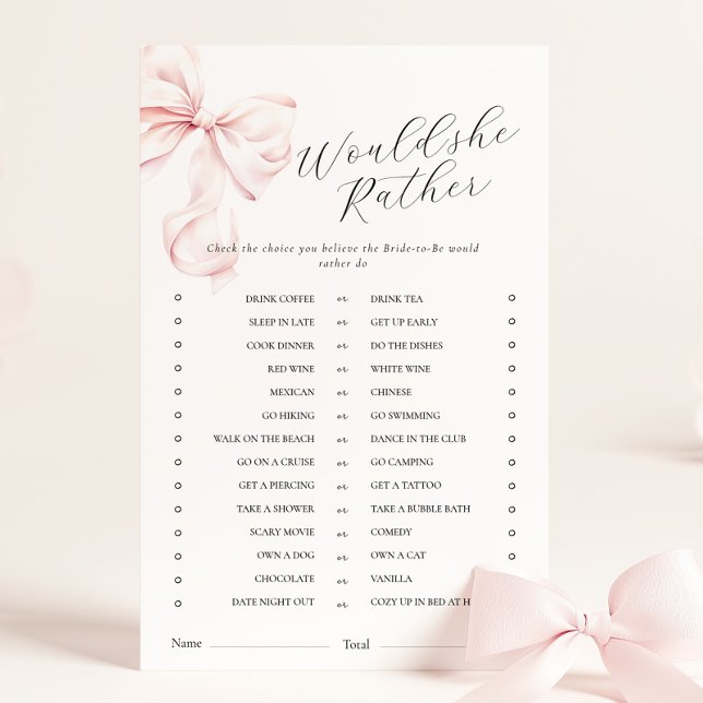 Pink Bow Would She Rather Bridal Shower Game (Creator Uploaded)