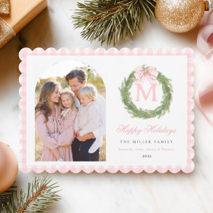 Pink Bow Wreath Christmas Holiday Card