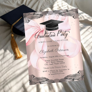 Pink Bow Your Photo Rose Gold Graduation   Invitation