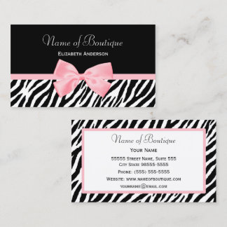 Pink Bow Zebra Boutique Business Card