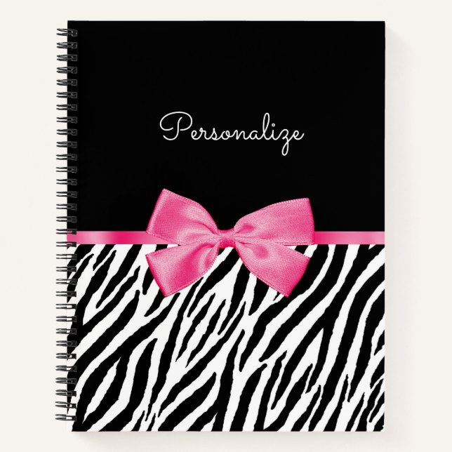 Pink Bow Zebra Print Name Notebook (Front)