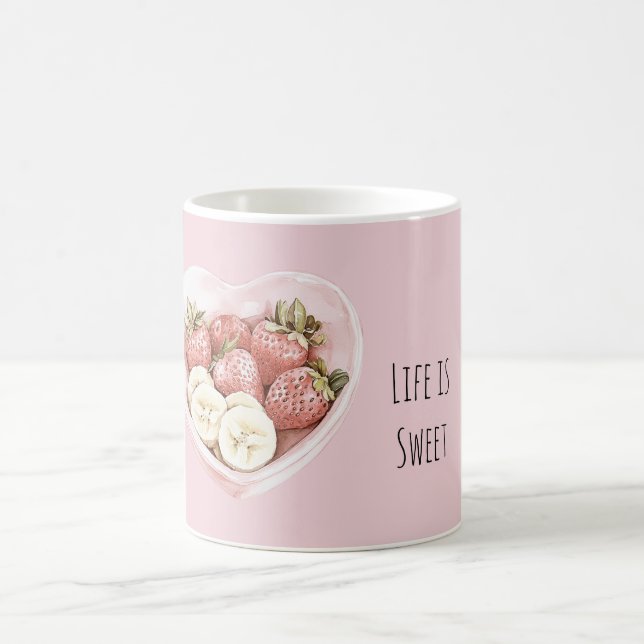 Pink Bowl of Fruit: strawberries & bananas Coffee Mug (Center)