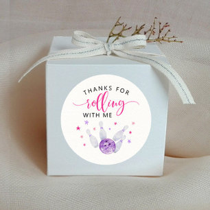 Pink Bowling Kids Birthday Party Favour Classic Round Sticker