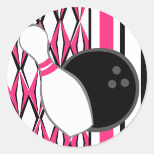 Pink Bowling Party Classic Round Sticker