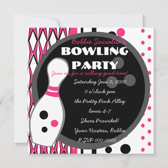 Pink Bowling Party Invitation (Front)