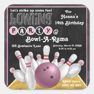 Pink Bowling Party Invite Sticker