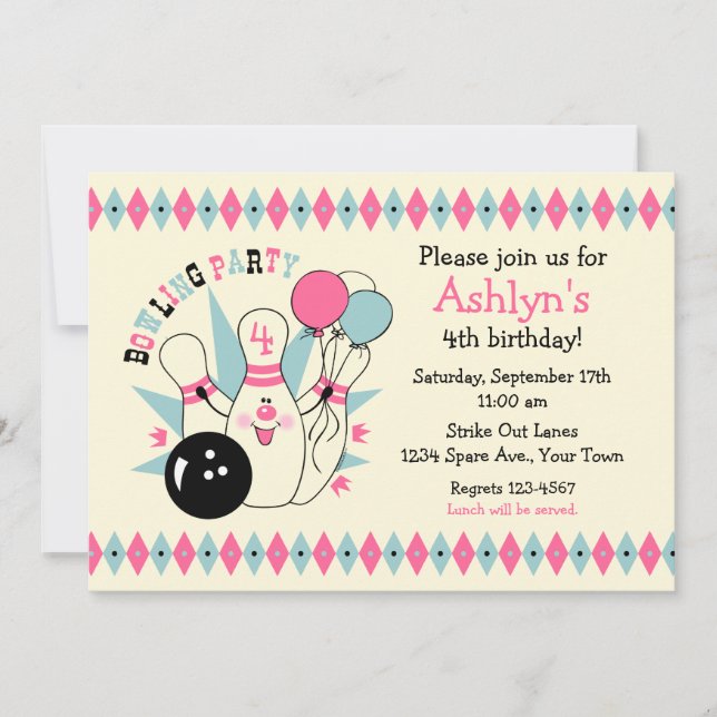 Pink Bowling Pin Birthday Invitation (Front)