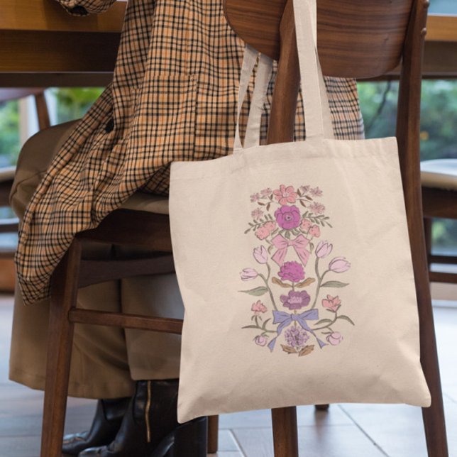 Pink Bows and Blossoms Floral Tote Bag (Creator Uploaded)