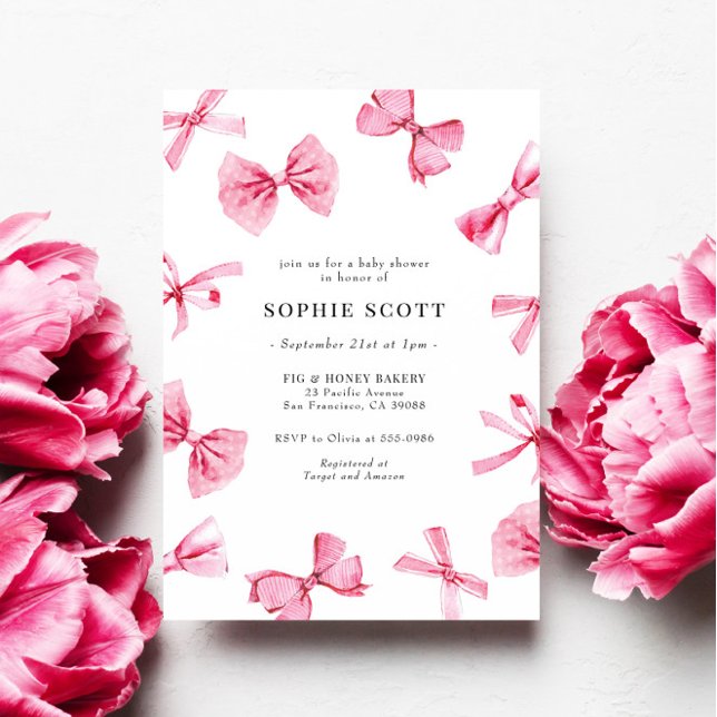 Pink Bows Baby Girl Baby Shower Invitation (Creator Uploaded)
