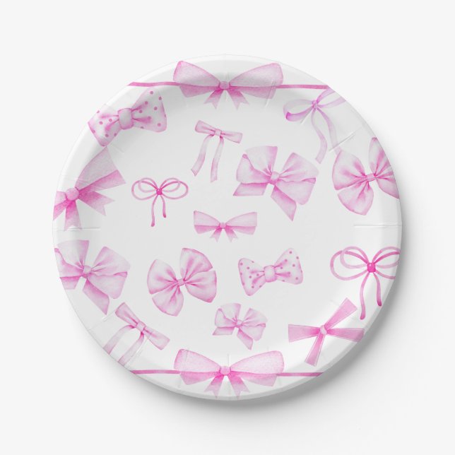 Pink Bows | Baby Girl Baby Shower  Paper Plate (Front)