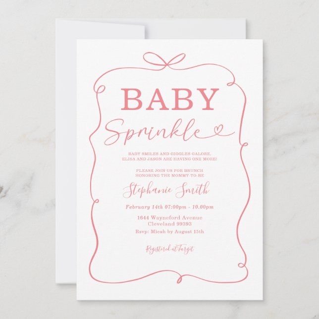 Pink Bows Baby Girl Sprinkle Invitation (Front)