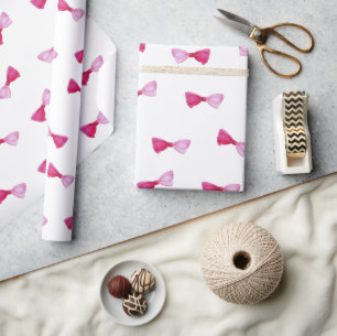 Pink Bows Baby Girl Watercolor Baby Shower Wrapping Paper