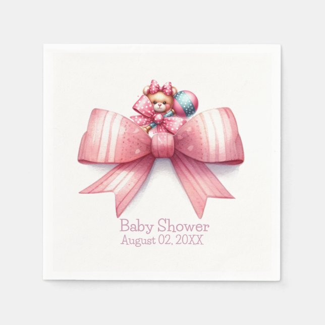 Pink Bows Baby Shower Paper Napkins (Front)