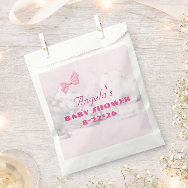 Pink Bows Baby Shower Personalized  Favour Bags (Clipped)