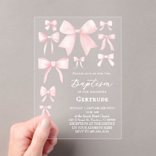 pink bows Baptism Invitation