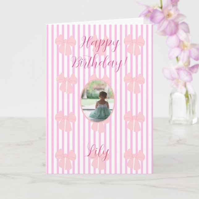 pink bows birthday card (Orchid)