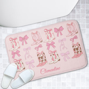 Pink Bows & Boots Personalised Girly Bathmat