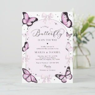 Pink Bows & Butterflies Pink Girl Baby Shower Invitation
