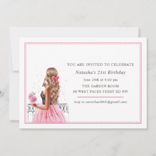 Pink Bows Champagne Birthday Party Invitation