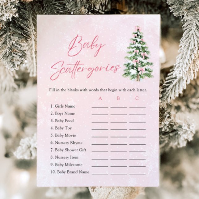 Pink Bows Christmas Baby Shower Scattergories Game Invitation (Pink Bows Christmas Baby Shower Scattergories Game )