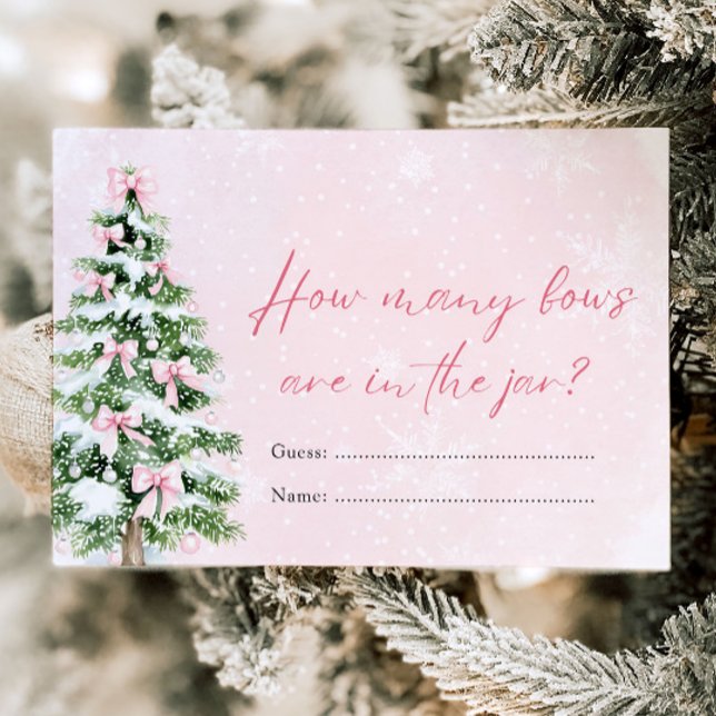 Pink Bows Christmas How Many Bows Baby Shower Game Invitation (Pink Bows Christmas How Many Bows Baby Shower Game )