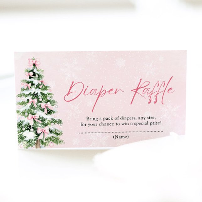 Pink Bows Christmas Tree Diaper Raffle Baby Shower Enclosure Card (Pink Bows Christmas Tree Diaper Raffle Baby Shower Game)