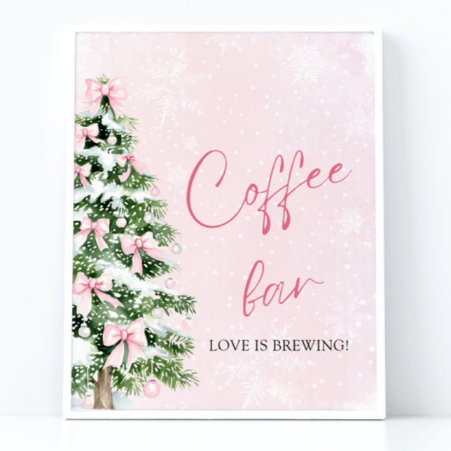 Pink Bows Christmas Tree Snowflake Coffee Bar Sign (Pink Bows Christmas Tree Snowflake Coffee Bar Sign)