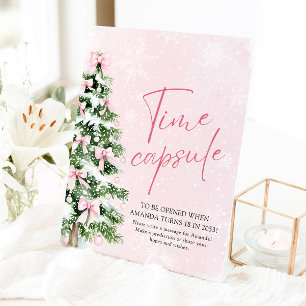 Pink Bows Christmas Tree Time Capsule Game Sign