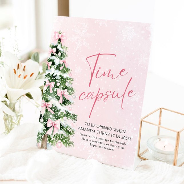 Pink Bows Christmas Tree Time Capsule Game Sign (Pink Bows Christmas Tree Time Capsule Game Sign)