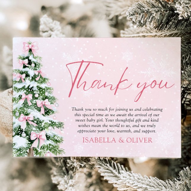 Pink Bows Christmas Tree Winter Thank you card (Pink Bows Christmas Tree Winter Thank you card)