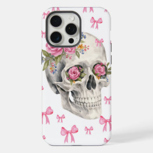 Pink Bows Coquette Floral Skull iPhone Case