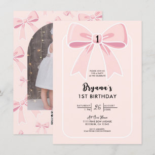 Pink Bows Cute Coquette Cottage Chic 1st Birthday  Invitation
