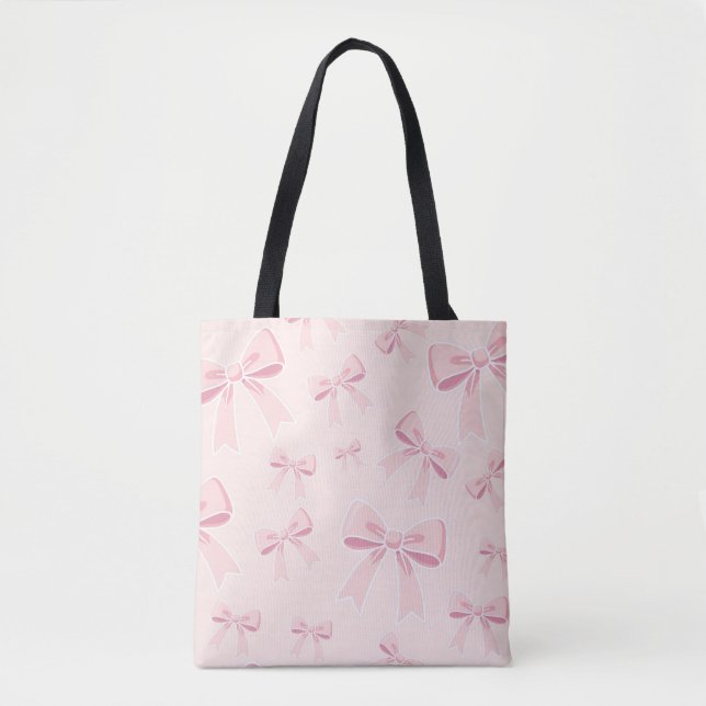 Pink Bows Cute Coquette Cottage Chic  Tote Bag (Front)