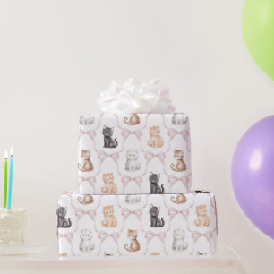 Pink Bows Cute Kitten Cats Birthday Wrapping Paper