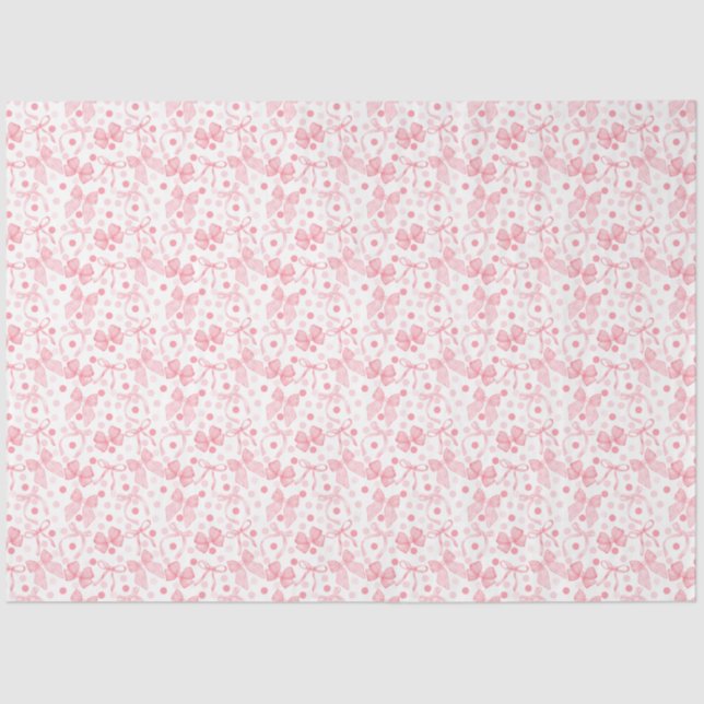 Pink Bows & Dark Pink Dots Tissue Paper (Front)