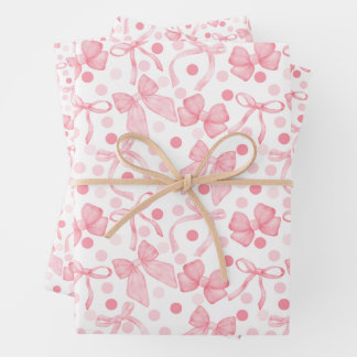 Pink Bows & Dark Pink Dots Wrapping Paper Sheet