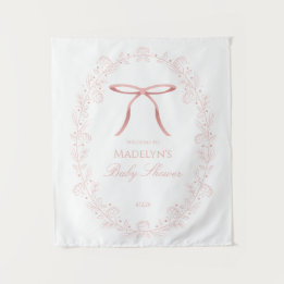 Pink Bows & Flowers Baby Shower Welcome Sign Tapestry