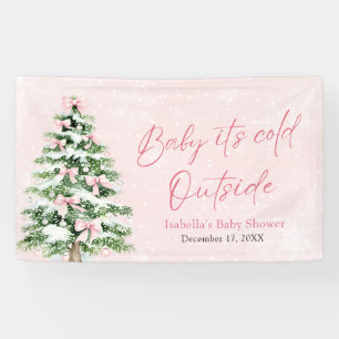 Pink Bows Girl Baby It's Cold Outside Baby Shower Banner