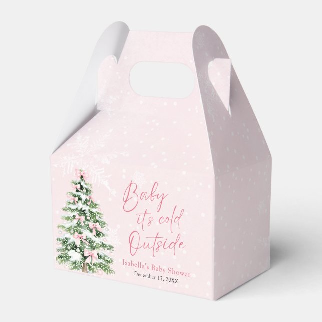 Pink Bows Girl Baby It's Cold Outside Baby Shower Favour Box (Front Side)