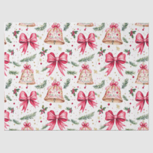 Pink Bows Gold Bells Christmas Tissue Paper