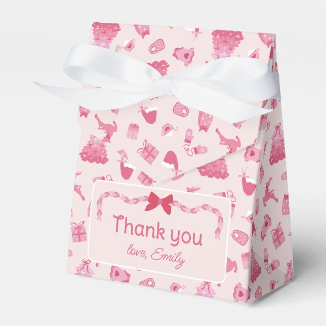 Pink Bows Merry Little Baby Shower Thank You Favour Box (Front Side)