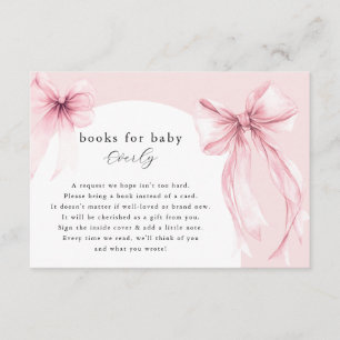 Pink bows modern arch books for baby girl enclosure card