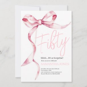 Pink Bows Modern Fifty 50th Birthday Party Invitation